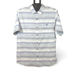 Flag & Anthem Mens Large Blue Grey Striped Short Sleeve Cotton Shirt SP23WS1287